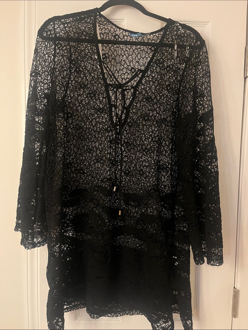 blue island Black Crochet Swim Coverup Tunic
